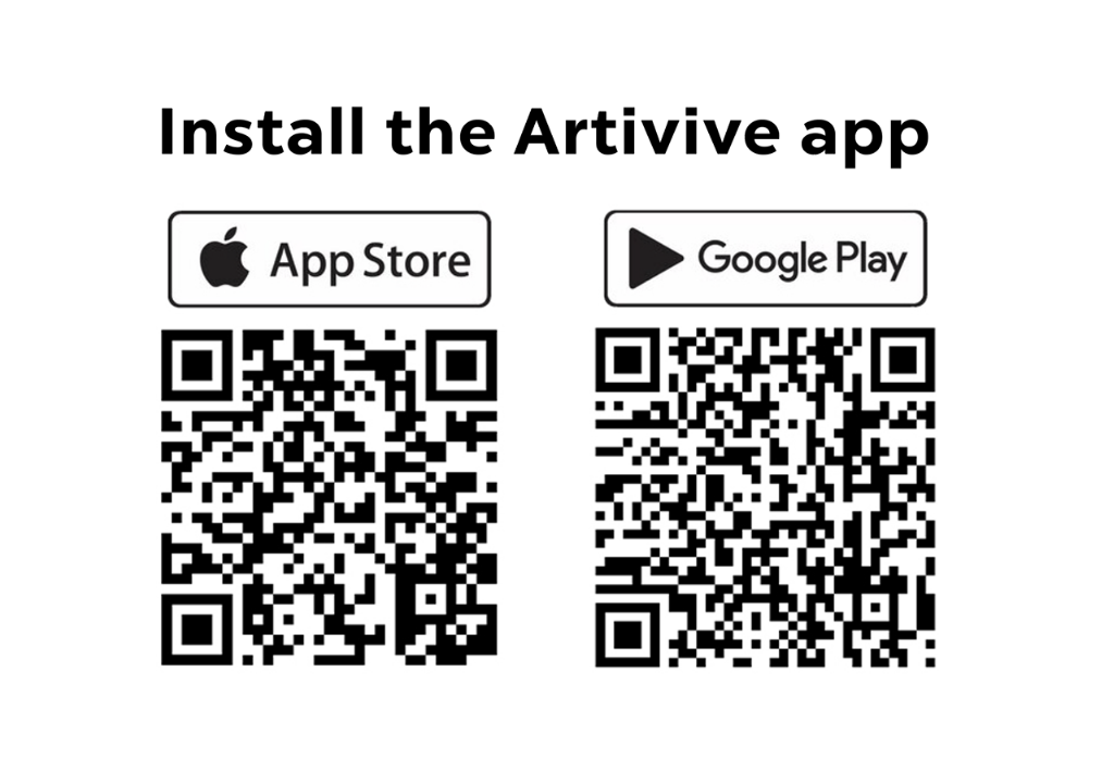 QR codes that link to Installation pages for the Artivive App